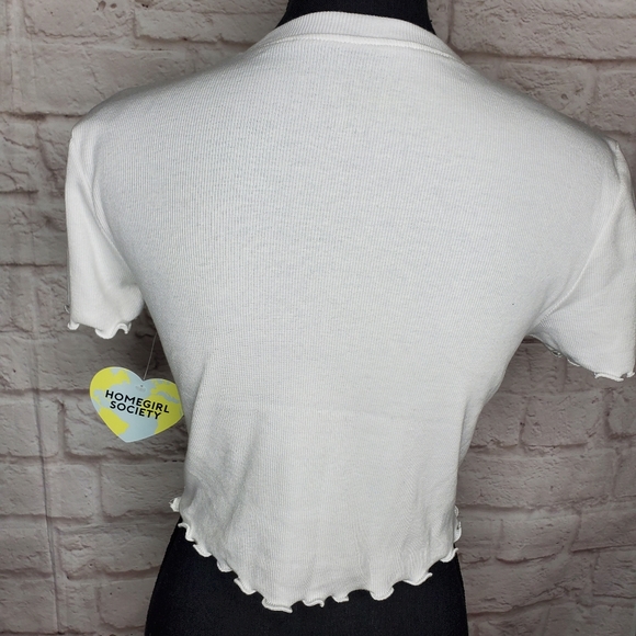 HOMEGIRL Society Baby Tee Rhinestone Lips White Cropped Top - Picture 4 of 7